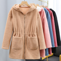 Teddy velvet fleece womens autumn and winter long plus velvet padded long wool fleece cardigan cashmere jacket