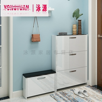 Flip bucket shoe cabinet ultra-thin 17cm home hall cabinet simple modern white paint porch cabinet into the door change shoe stool