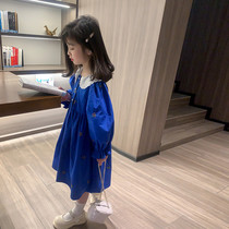 Obediently honey childrens clothing Childrens spring Korean version with dress white collar embroidered 2022 new ocean gas girls spring dress dress