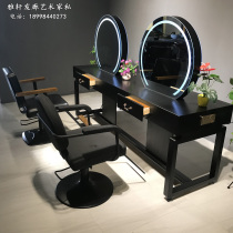 Hair salon mirror table hair salon special mirror Chinese style retro four-sided double-sided mirror floor solid wood barber shop mirror table