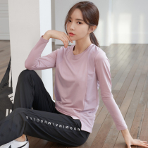 Korean spring and autumn loose quick-drying exercise fitness shirt womens long sleeve breathable elastic sportswear T-shirt running yoga
