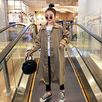 Girls windbreaker coat spring and autumn clothing 2021 new foreign style childrens womens clothing childrens clothing long English coat tide