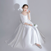 Girl dress white foreign princess dress childrens piano performance costume flower girl high-end host evening dress