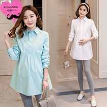 Maternity dress spring dress professional dress pregnant shirt spring solid color long sleeve lapel top loose size pregnant shirt