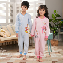 Childrens one-piece spring and Autumn cotton thin section Boy and girl middle and large children Baby one-piece pajamas big children summer girls