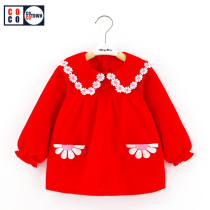 Dress girl baby fall winter baby wear long sleeve inverted coat children's eating protective clothes waterproof reverse dress princess apron