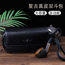 OLDFOX leather travel portable pipe bag leather double bucket hand bucket bag with small bag carry cigarette bag