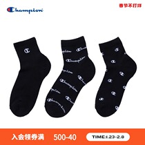(3 pairs) Champion champion sports socks official website spring and autumn men and women full of logo trend socks tide brand