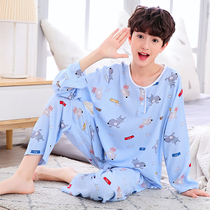 Big child cotton silk pajamas summer teenagers boys thin cotton long sleeve air conditioning home clothing set