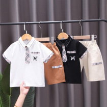  A Boys  new summer clothes childrens handsome tie short-sleeved shorts two-piece childrens summer clothes trend
