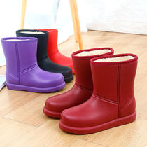 Winter with velvet cotton water shoes snow anti-skid warm rain boots plus velvet thickened eva one-time molding