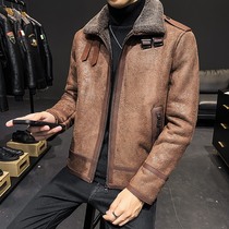 TWG Tide brand cashmere coat mens winter warm Korean Slim Plus velvet padded mens fur jacket