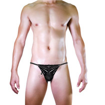 Mens eroy lingerie underwear low waist imitation leather dpants T-pants Passion sexy seductive hollowed-out softness and comfort