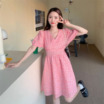 2021 new French first love small fresh sweet bubble sleeves at large princess gentle wind waist dress summer