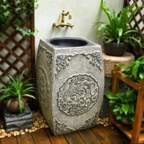 Balcony sink Outdoor pool Chinese retro wash basin Courtyard one-piece wash plate Column table Creative wash basin