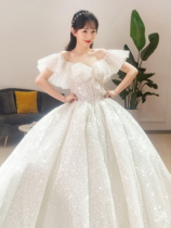 French wedding dress 2021 New temperament bride heavy industry luxury long tailed small man palace style shoulder summer