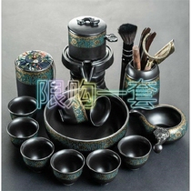 Lazy automatic kung fu tea set household ceramic stone mill anti-scalding tea maker New Chinese retro tea pot Cup
