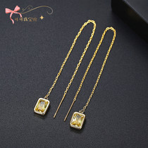 Au750 Platinum 18K Gold Pure Silver Imported Mossan Diamond Squared Drilling Yellow Diamond Earrings Wire Long minimalist Temperament