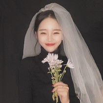 The veil Super Xiansen line license registration photo props double-layer childrens headgear bow Bride wedding accessories