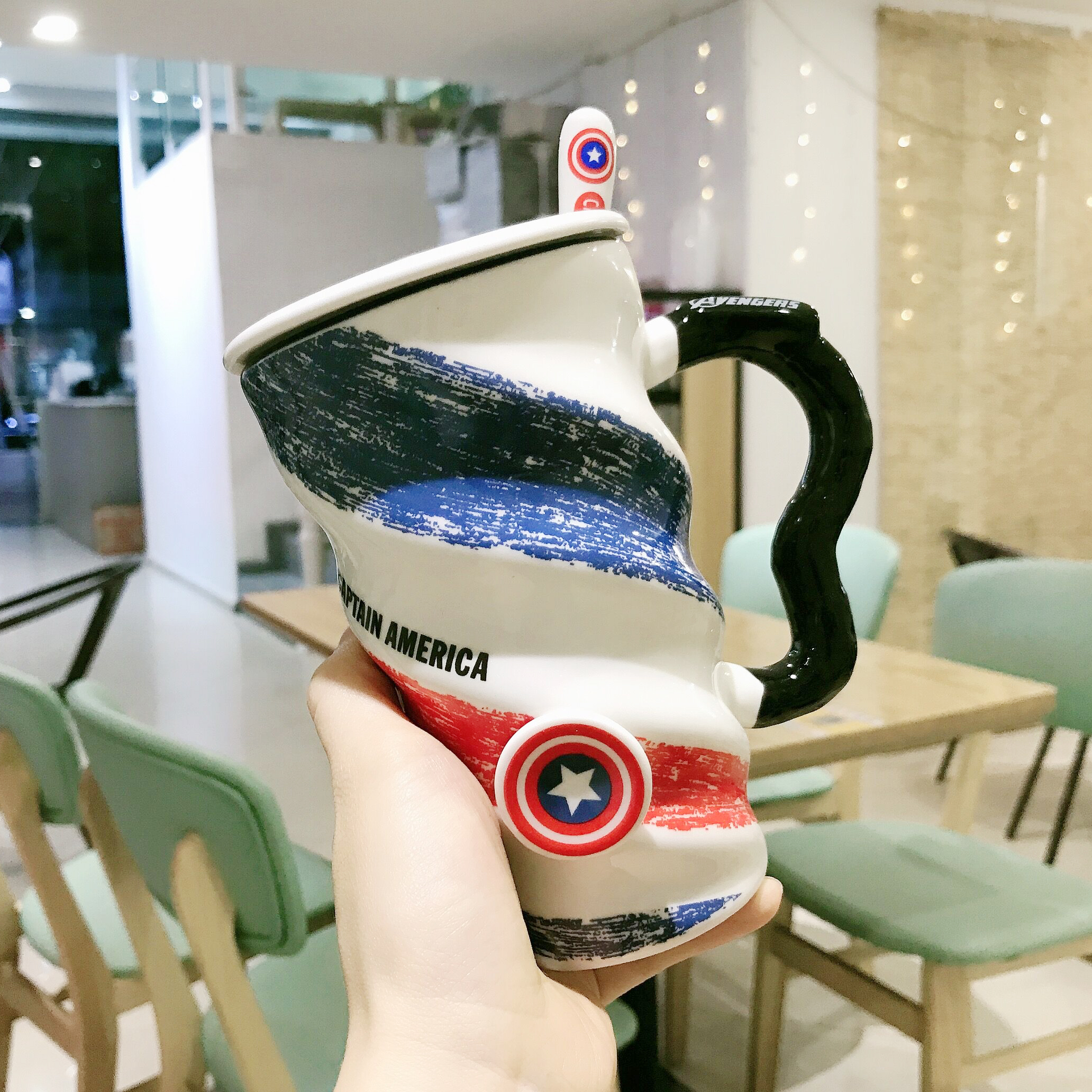 简约个性陶瓷咖啡陶瓷杯大容量带盖勺吸管办公室家用情侣喝水泡茶