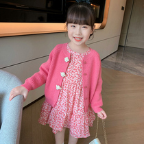 Girl autumn two-piece foreign flower dress set 2021 New Girl knitted cardigan childrens dress