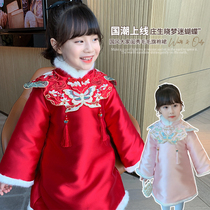 Girl Qipao Dress Winter Dress 2022 New Children Donts Dress The Year Thickened Little Girl China Wind New Year Dresses