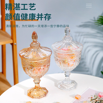 Candy jar court amber relief glass sugar jar with lid European-style dried fruit candy box living room ornaments