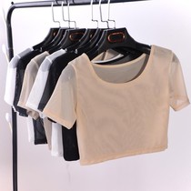 Summer short-sleeved inner top half-length womens new mesh half-length shirt 2021T-shirt gauze sand solid color bottoming short section