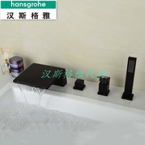 Hansgeya full copper sitting split bathtub shower shower black cylinder side Type hot and cold waterfall bathtub faucet