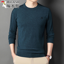 Woodpecker sweater mens spring and autumn round neck thin loose knitted sweater warm bottoming shirt pullover middle-aged