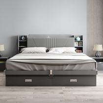 Simple modern high Box storage bed multifunctional 1 8 m plate bed 1 5 Net red light luxury master bedroom storage double bed