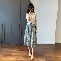 Small man light cooked style summer dress socialite suit fried street high-end floral skirt Western style two-piece set female summer
