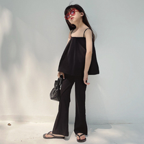 Bean Ding childrens black solid color foreign style puff Chiffon camisole vest Girls wear clothes thin summer tide