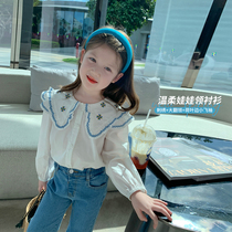 Pudding Haru girls embroidered shirt 2022 new baby long sleeve white bottoming shirt children's spring and autumn shirt