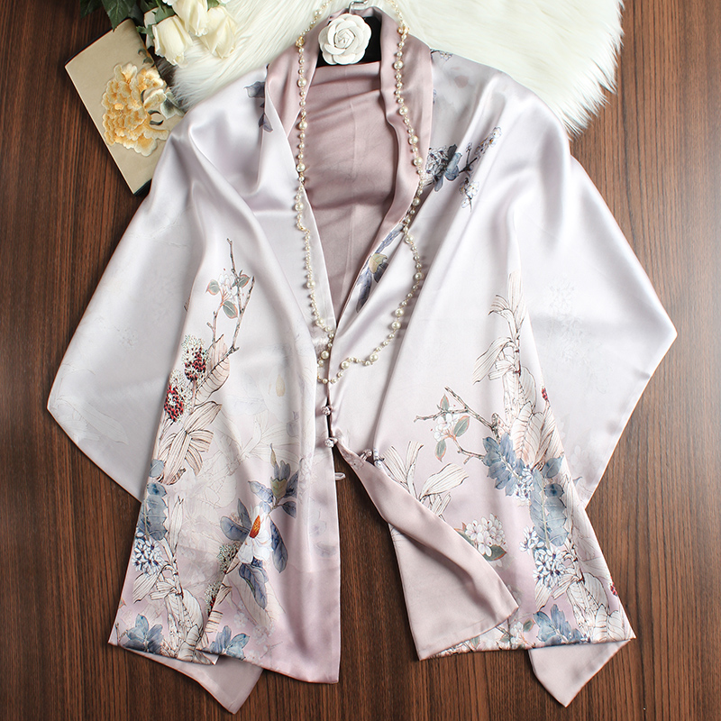 2020 autumn winter new silk shawl womens cheongsam outside the mulberry silk scarf double-layer double-sided disc buckle cloak