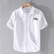  Summer new mens oxford spinning short-sleeved shirt Korean version of the trend of all-match clothes casual cotton white shirt