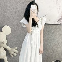 French Fairy Super Fairy White Dress Female Xia Hepburn Style Skinny Long Dress Ankle Small Fresh First Love Dress