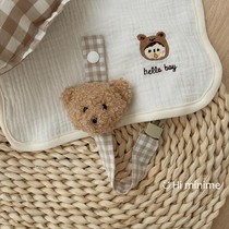 Ins Han Feng bear head cotton plaid nipple chain nipple clip anti-drop chain silicone gum anti-drop chain pendant