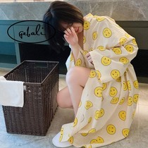 Hong Kong gbl Smiley robe female spring and autumn long cotton cute bathrobe ins ins thin kimono pajamas summer