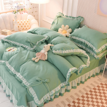 All-cotton Princess Winds Bedding Pure Cotton Quilt Cover Four Sets Minimalist Pure Color Lace Side Bed Linen Butterfly Knot