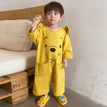 British Next Kiss childrens conjoined pajamas spring and autumn cotton boy long sleeve anti-kicking parent-child baby home clothes