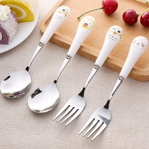 Creative cartoon cute stainless steel tableware spoon Fork long handle fork spoon household children spoon spoon soup spoon