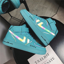 Li Ning Ice Blue Luminous aj Mens Shoes Youth 2021 New Autumn and Winter Air Force One High Board Shoes Joker trendy shoes