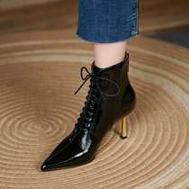 Tisdaini Leather Pointed Martin Boots Women Fall 2021 New Strap High Heel Short Boots Sneak Fashion Women