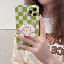 Summer cream green checkerboard puppy Holder 11 12Pro Max Apple X XS XR SE phone case