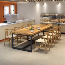 Industrial wind rectangular large solid wood large plate dining table and chairs combined hotel milk tea long table coffee shop table 1034