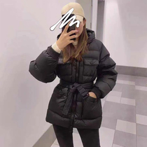 Down jacket women long waist slim 2021 New Belt tooling fashion black coat small man winter tide