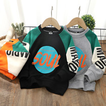 Foreign air boy necropolis pure cotton spring autumn new childrens letterhead Alphabet Printed Hit with children Korean version of blouses