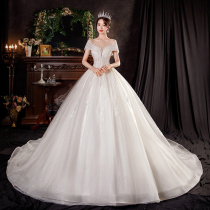 Starry wedding dress 2021 new bride Autumn and Winter Korean version of a shoulder size pregnant women cover thick arm French big tail