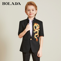 Boys suit short-sleeved shorts embroidered dragon suit childrens suit dress host piano catwalk show costume summer